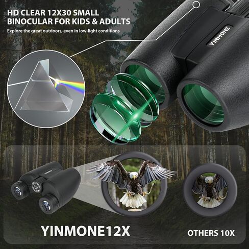2026 New HD Small 12X30 Compact Binoculars with Phone Adapter BAK4 Prism FMC Lens, High Powered Small Lightweight Binoculars for Kids&Adults Bird Watching,Outdoor,Wildlife,Sports,Travel-Black in Kuwait