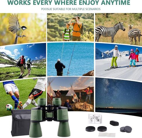 High Power Binoculars for Adults/Kids - HD, High Magnification - Versatile 20x50 Waterproof Compact Binoculars (Green) in Kuwait