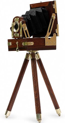 Decorative Wooden Adjustable Tripod Camera Vintage Design Unique Look Collectible Studio Item Brown Color Movie Prop Video Props in Kuwait
