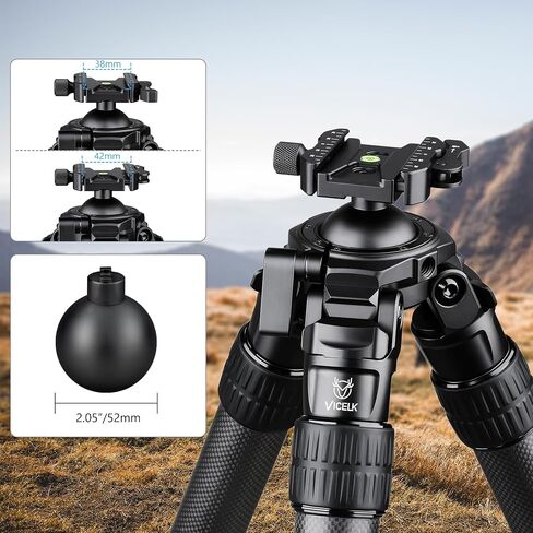 Carbon Fiber Hunting Tripod, 71" Inverted Shooting Tripod with 52mm Lever Ball Head, 66lbs Load Capacity, 2-Section Thick Bottom Leg Tube, for Hunting Shooting Camera Telescope-MK402R in Kuwait