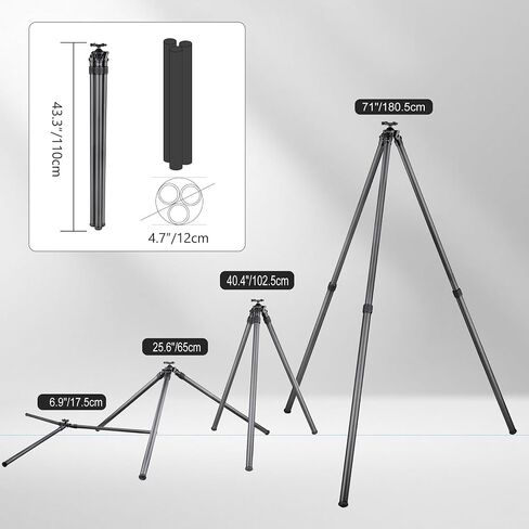 Carbon Fiber Hunting Tripod, 71" Inverted Shooting Tripod with 52mm Lever Ball Head, 66lbs Load Capacity, 2-Section Thick Bottom Leg Tube, for Hunting Shooting Camera Telescope-MK402R in Kuwait