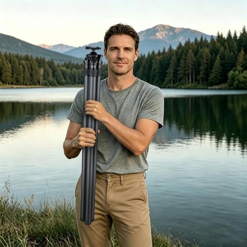 Carbon Fiber Hunting Tripod, 71" Inverted Shooting Tripod with 52mm Lever Ball Head, 66lbs Load Capacity, 2-Section Thick Bottom Leg Tube, for Hunting Shooting Camera Telescope-MK402R in Kuwait