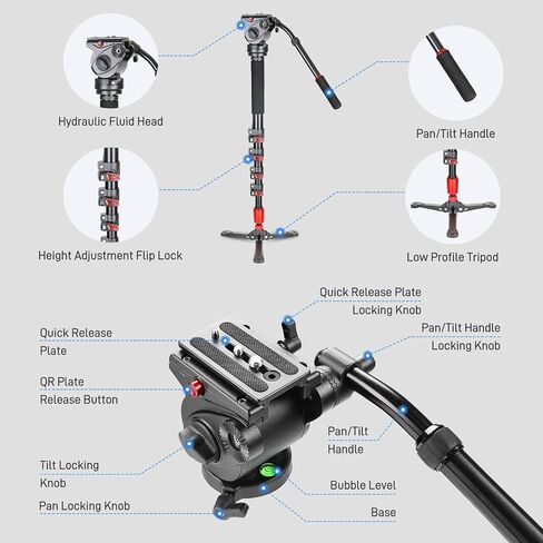 GVM Tripod for Camera 74.8" Tall Camera Tripod Monopod, Professional Heavy Duty Compact Camera Stand for Phone Adjustable Multi-Angle Shot for Video Recording DSLR, Spotting Scope Telescope Binocular in Kuwait