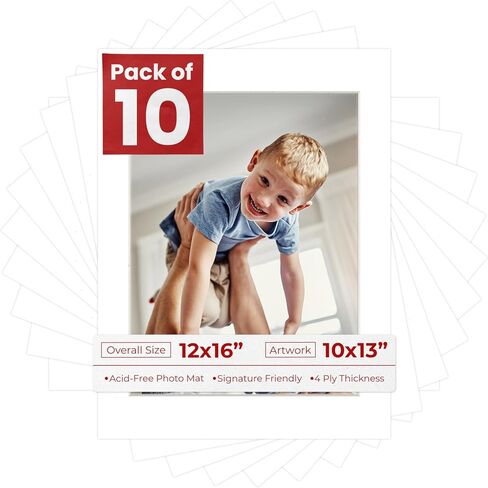 White Mat Board for 10x13 Frames - Fits 8x10 Photos - 10 Mats in Kuwait