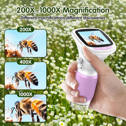 Microscope for Kids, EDCREATY 200X-1000X Portable Pocket Handheld Microscope, 2.4 High-Definition Screen, 200W Pixels for Birthday Christmas Holiday Toys Gifts for 5 6 7 8 9 10 11 12 Kids in Kuwait