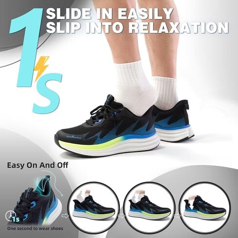 Men's Orthopedic Athletic Outdoor Walking Shoes: Plantar Fasciitis Flat Feet Arch Support for Running Hiking Trail, Slip On Neuropathy Foot Pain Relief Fit Arthritis Black Size 10 in Kuwait
