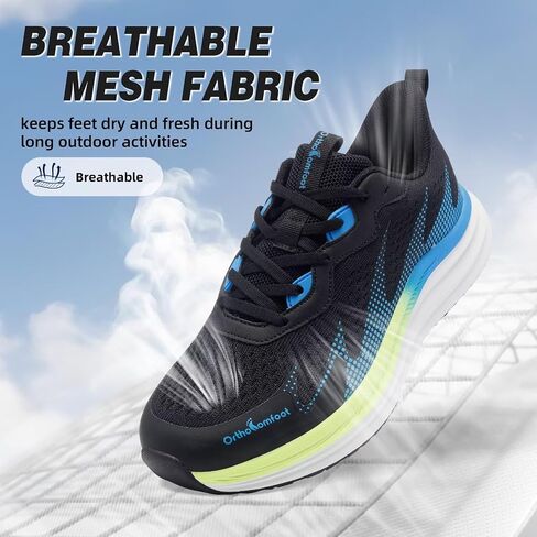 Men's Orthopedic Athletic Outdoor Walking Shoes: Plantar Fasciitis Flat Feet Arch Support for Running Hiking Trail, Slip On Neuropathy Foot Pain Relief Fit Arthritis Black Size 10 in Kuwait