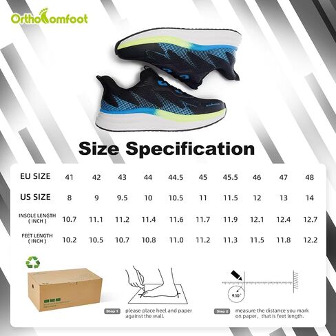 Men's Orthopedic Athletic Outdoor Walking Shoes: Plantar Fasciitis Flat Feet Arch Support for Running Hiking Trail, Slip On Neuropathy Foot Pain Relief Fit Arthritis Black Size 10 in Kuwait