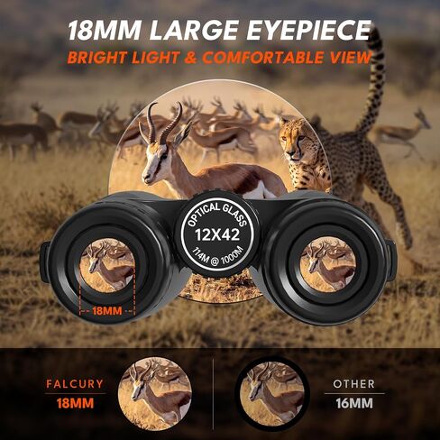 12x42 HD Binoculars for Adults & Kids High Powered Compact Binoculars with Low Light Night Vision for Bird Watching, Hunting, Cruise Travel, Camping, Hiking and Outdoor Sports, Gifts for Men in Kuwait