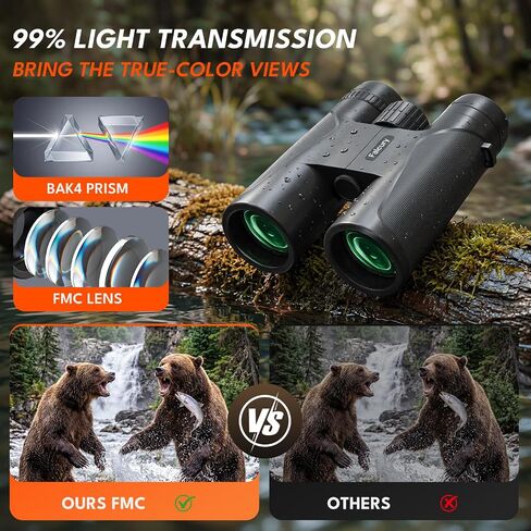 12x42 HD Binoculars for Adults & Kids High Powered Compact Binoculars with Low Light Night Vision for Bird Watching, Hunting, Cruise Travel, Camping, Hiking and Outdoor Sports, Gifts for Men in Kuwait