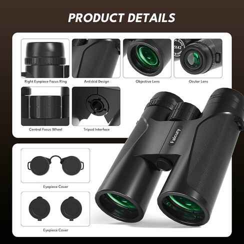 12x42 HD Binoculars for Adults & Kids High Powered Compact Binoculars with Low Light Night Vision for Bird Watching, Hunting, Cruise Travel, Camping, Hiking and Outdoor Sports, Gifts for Men in Kuwait