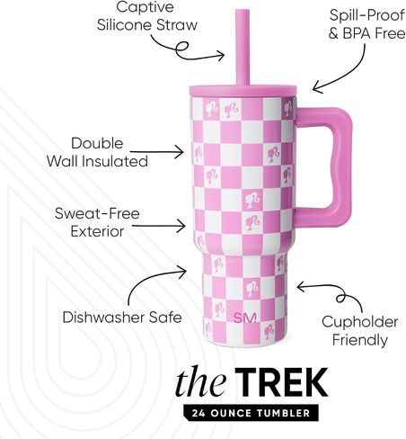 Simple Modern Barbie Kids Tumbler with Straw & Handle | 24oz | Trek Kids Water Bottle, Toddler Cup | Insulated Stainless Steel, Spill-Proof Straw Lid | Checkmate in Kuwait