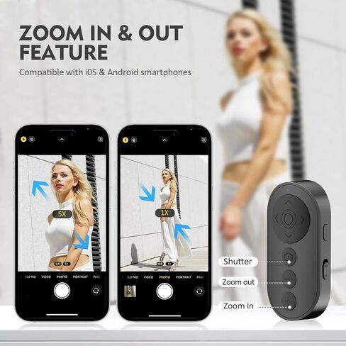 Wireless Camera Remote Control with Zoom in/Out for Android & iPhone,Versatile Shutter with Front/Rear Camera Switch,Vlogging Accessories Remote for TikTok Video & Photo,Black/Purple in Kuwait