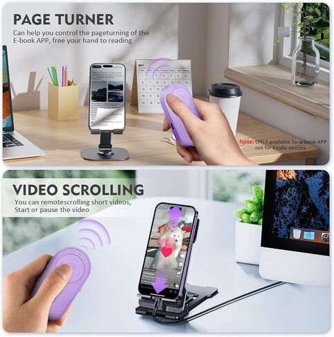 Wireless Camera Remote Control with Zoom in/Out for Android & iPhone,Versatile Shutter with Front/Rear Camera Switch,Vlogging Accessories Remote for TikTok Video & Photo,Black/Purple in Kuwait