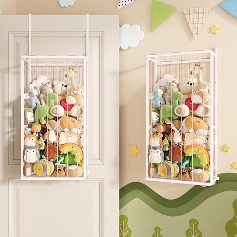 SWTYMIKI Hanging Stuffed Animal Storage - Over Door Large Plush Toy Organizer, Wall Mounted or Corner Stuffie Storage for Nursery, Doll & Bear Plush Organizer for Kid Room Bedroom (White, 2-Tier) in Saudi Arabia