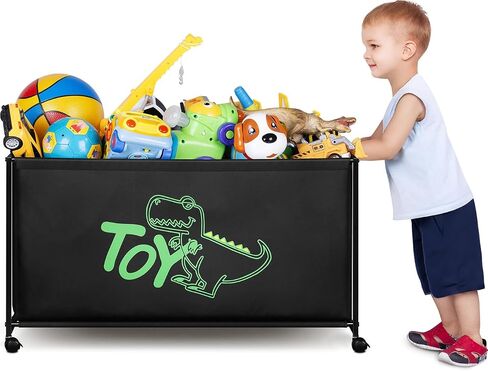 MISSLO Large Toy Box with Wheels Big Toy Chest for Kids Organizer Toy Storage Bin, 124L, Black in Kuwait