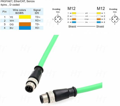 HangTon Ethernet Sensor Vision Camera M12 4 Pin D Code to M12 4 Pin D Coded Cable for Baumer Encoder Industrial Automation PLC Network 5m in Kuwait