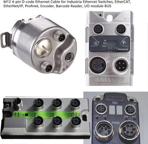 HangTon Ethernet Sensor Vision Camera M12 4 Pin D Code to M12 4 Pin D Coded Cable for Baumer Encoder Industrial Automation PLC Network 5m in Kuwait