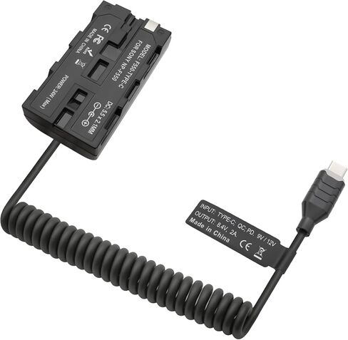 USB‑C to NP‑F550 Dummy Battery Coiled Power Cable Compatible with Sony NP‑F550/F570/F750/F770/F970, Atomos Ninja V/Shinobi/Shogun 7 Monitor, Field Monitor, LED Light, DSLR Mirrorless Camera in Kuwait