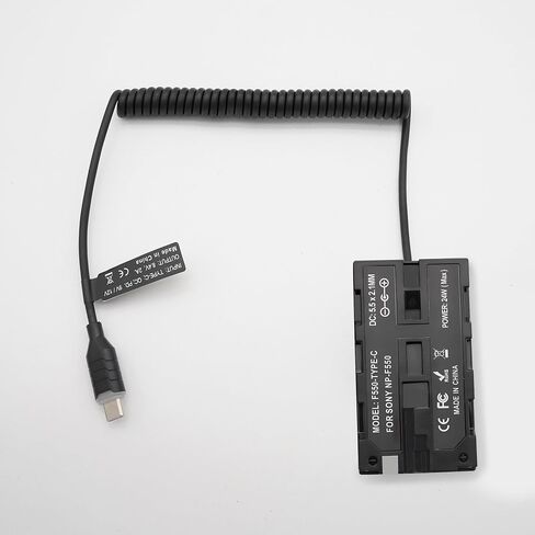 USB‑C to NP‑F550 Dummy Battery Coiled Power Cable Compatible with Sony NP‑F550/F570/F750/F770/F970, Atomos Ninja V/Shinobi/Shogun 7 Monitor, Field Monitor, LED Light, DSLR Mirrorless Camera in Kuwait