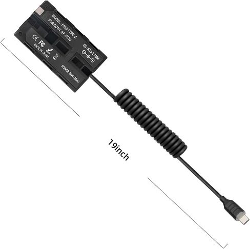 USB‑C to NP‑F550 Dummy Battery Coiled Power Cable Compatible with Sony NP‑F550/F570/F750/F770/F970, Atomos Ninja V/Shinobi/Shogun 7 Monitor, Field Monitor, LED Light, DSLR Mirrorless Camera in Kuwait