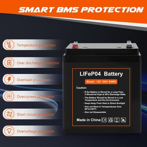 12V 5Ah LiFePO4 Rechargeable Backup Battery with BMS, 2000+ Cycles 2 Pack | Garage Door Opener Replacement Battery for Chamberlain 41A6357-1/Liftmaster 485lm 8500w/DJW12-4.5/Craftsman 4228 in Kuwait