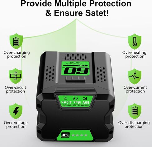 Replacement for Greenworks 60V Battery 4.0Ah,Compatible with Greenworks Pro 60v & 75+ Power Tools Battery LB60A03 LB60A02 LB602 LB6025 LB60A00 in Kuwait