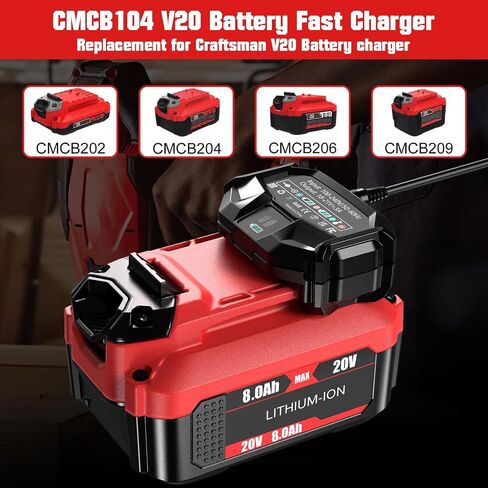Bonacell 2Pack 20V 8000mAh Replacement for Craftsman 20V Battery and Charger Kit Compatible with Craftsman V20 Lithium Battery CMCB202 CMCB203 CMCB204 CMCB206 CMCB201 CMCB100 CMCB124 Power Tools in Kuwait