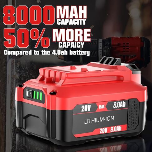 Bonacell 2Pack 20V 8000mAh Replacement for Craftsman 20V Battery and Charger Kit Compatible with Craftsman V20 Lithium Battery CMCB202 CMCB203 CMCB204 CMCB206 CMCB201 CMCB100 CMCB124 Power Tools in Kuwait