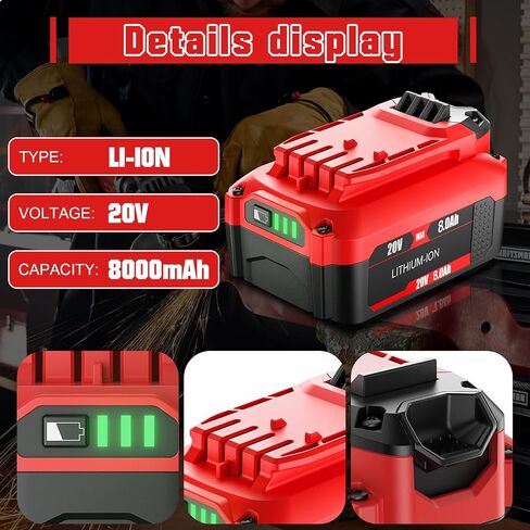 Bonacell 2Pack 20V 8000mAh Replacement for Craftsman 20V Battery and Charger Kit Compatible with Craftsman V20 Lithium Battery CMCB202 CMCB203 CMCB204 CMCB206 CMCB201 CMCB100 CMCB124 Power Tools in Kuwait