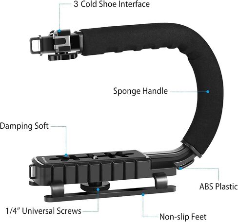 C-Shaped Camera Bracket, PULUZ Plastic U Shape Handle Stabilizer Grip Stabilizing Steadicam Low Position Shooting System with Cold Shoe for DSLR SLR Point and Shoot Cameras & Video Camcorders DC in Kuwait