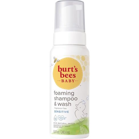 Burt's Bees Baby Sensitive Foaming Shampoo and Wash, Fragrance Free, Tear Free, Pediatrician Tested, 97.5% Natural Origin, 8.4 Fluid Ounces, Pack of 3 in Kuwait