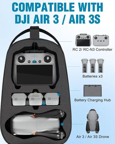 Air 3S Case, for DJI RC 2, RC-N3/N2 Remote Controller, Drone Bag | Waterproof, Drone Sling Backpack, for DJI Air 3 Fly More Combo Accessories, Hardshell Crossbody Bag, Travel Drone Backpack in Kuwait