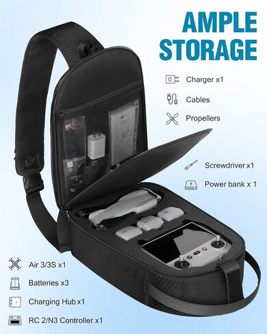 Air 3S Case, for DJI RC 2, RC-N3/N2 Remote Controller, Drone Bag | Waterproof, Drone Sling Backpack, for DJI Air 3 Fly More Combo Accessories, Hardshell Crossbody Bag, Travel Drone Backpack in Kuwait