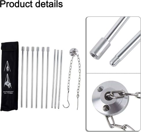 80CM Aluminum Camping Tripod Adjustable Height Outdoor Cooking Stand Stable Three Leg Design Lightweight Portable for Lantern Dutch Oven Coffee Pot Silver in Kuwait