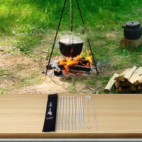 80CM Aluminum Camping Tripod Adjustable Height Outdoor Cooking Stand Stable Three Leg Design Lightweight Portable for Lantern Dutch Oven Coffee Pot Silver in Kuwait