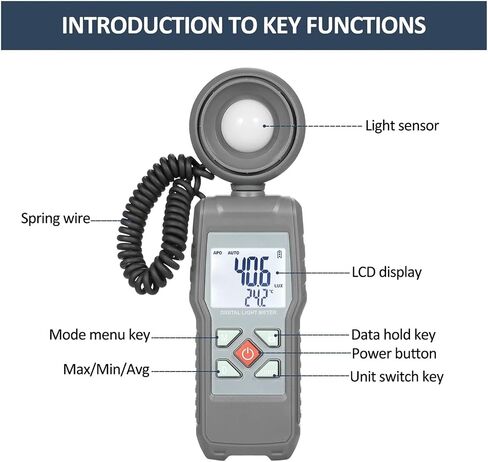 360° Digital Illuminance Lux Meter Temperature Display | Wide-range sensor measures illuminance in Lux or FC with clear display, data hold and portable operation in Kuwait