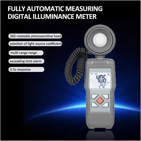 360° Digital Illuminance Lux Meter Temperature Display | Wide-range sensor measures illuminance in Lux or FC with clear display, data hold and portable operation in Kuwait