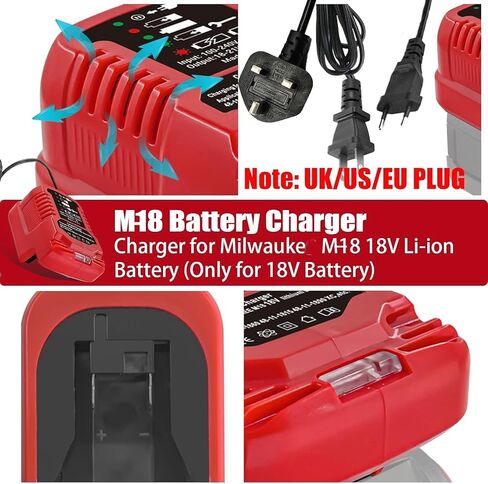 Replacement for Milwaukee Charger, Rapid Chargers for M18 Battery 48-11-1850 48-11-1840 Batteries 3.0A 4.0A 6.0A Chargers, Compact Charger for M18 Charger,Safety Circuit Protection in Kuwait