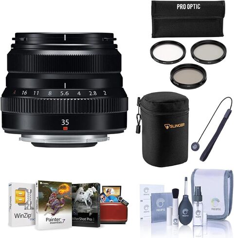 Fujifilm XF 35mm f/2 R WR Lens, Black, Bundle with 43mm Filter Kit, Lens Ca in Kuwait