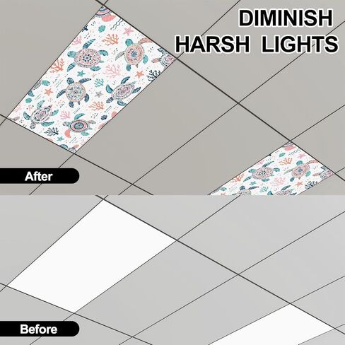 4 Pack Light Covers for Ceiling Lights Magnetic Fluorescent Light Covers for Classroom Seamless cute sea turtles for kids design fabric textile apparel Ceiling Lamp Shade for Home Office School in Kuwait