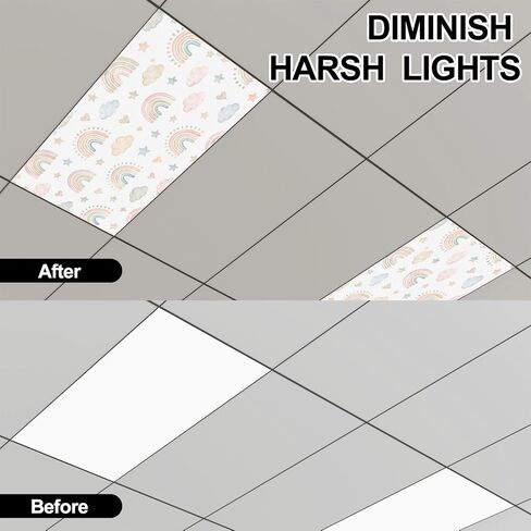 6 Pack Light Covers for Ceiling Lights Magnetic Fluorescent Light Covers for Classroom Watercolor Childish Boho Seamless Rainbows Ceiling Lamp Shade for Home Office School in Kuwait
