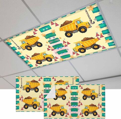 Fluorescent Light Covers for Ceiling Lights Classroom, Yellow Trucks 4x2Ft Led Magnetic Light Fixture Cover for Office,Bathroom,Kitchen, 2 Pack, Cartoon Stars Caravans Roadblocks Khaki in Kuwait