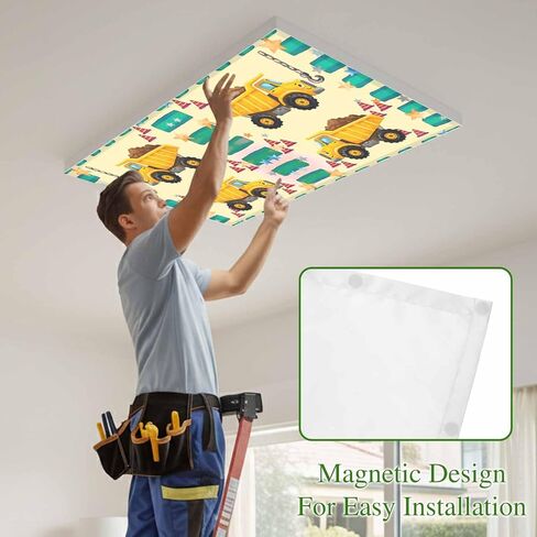 Fluorescent Light Covers for Ceiling Lights Classroom, Yellow Trucks 4x2Ft Led Magnetic Light Fixture Cover for Office,Bathroom,Kitchen, 2 Pack, Cartoon Stars Caravans Roadblocks Khaki in Kuwait