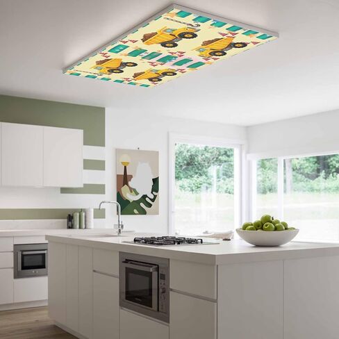 Fluorescent Light Covers for Ceiling Lights Classroom, Yellow Trucks 4x2Ft Led Magnetic Light Fixture Cover for Office,Bathroom,Kitchen, 2 Pack, Cartoon Stars Caravans Roadblocks Khaki in Kuwait