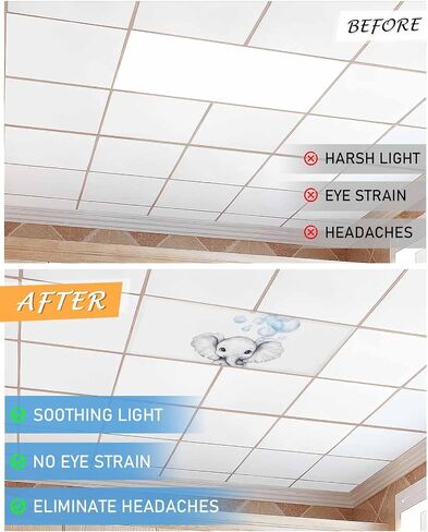 Magnetic Light Cover for Classroom Drop Ceiling, 1 Pack 4x2 Ft Cartoon Animals Fluorescent Light Covers for Office Home Ceiling Light Modern Sweet Big Ears Elephant Lampshade in Kuwait