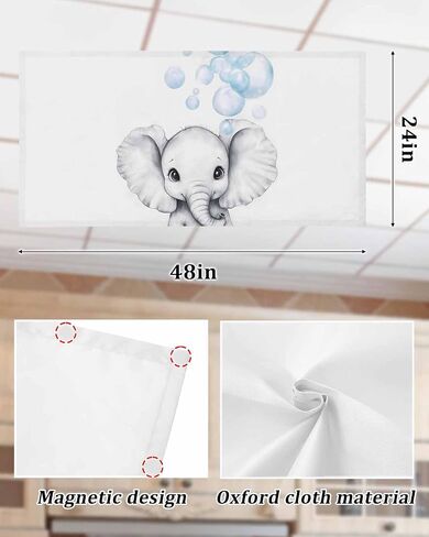 Magnetic Light Cover for Classroom Drop Ceiling, 1 Pack 4x2 Ft Cartoon Animals Fluorescent Light Covers for Office Home Ceiling Light Modern Sweet Big Ears Elephant Lampshade in Kuwait