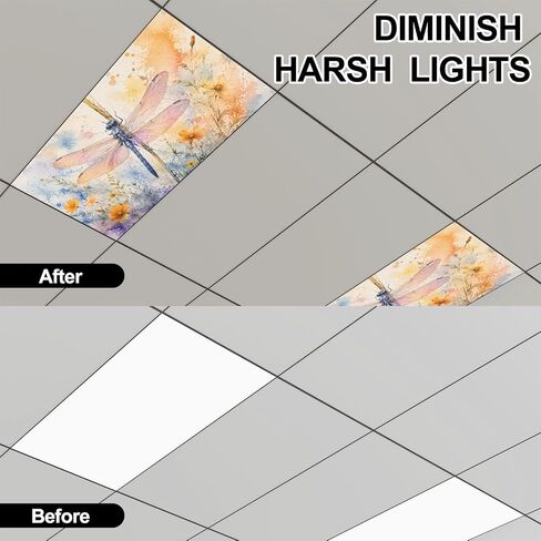 4 Pack Light Covers for Ceiling Lights Magnetic Fluorescent Light Covers for Classroom Dragonfly Watercolor Style Aquarelle Dragonfly for Ceiling Lamp Shade for Home Office School in Kuwait