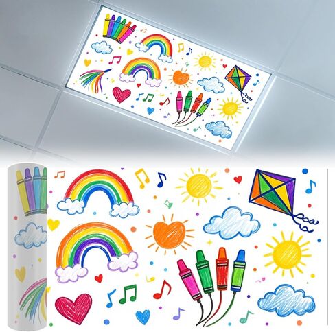 Fluorescent Light Decorative Covers for Classroom Ceiling Lights 2x4,Childlike Fun Theme,School,Office,Light Filters,Provides Relief from Harsh Florescent Lights,Cartoon Graffiti,Multicolor in Kuwait