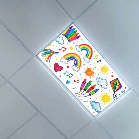 Fluorescent Light Decorative Covers for Classroom Ceiling Lights 2x4,Childlike Fun Theme,School,Office,Light Filters,Provides Relief from Harsh Florescent Lights,Cartoon Graffiti,Multicolor in Kuwait